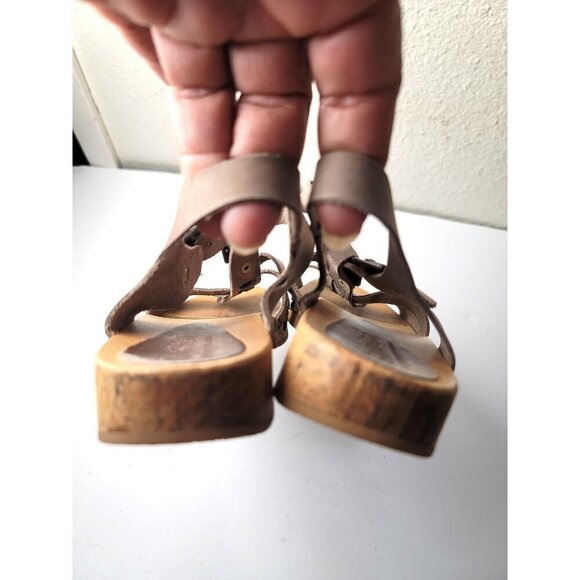 Sanita Taupe Ten Women’s Leather Wooden Sole Sandals Buckle Straps Size 38 US 7 - Picture 5 of 10